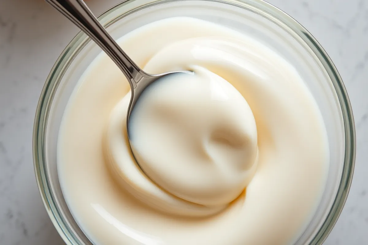 Close-up of a smooth, creamy Bavarian kreme filling.