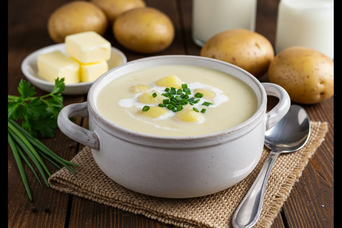 Bowl of 4 Ingredient Potato Soup with Milk