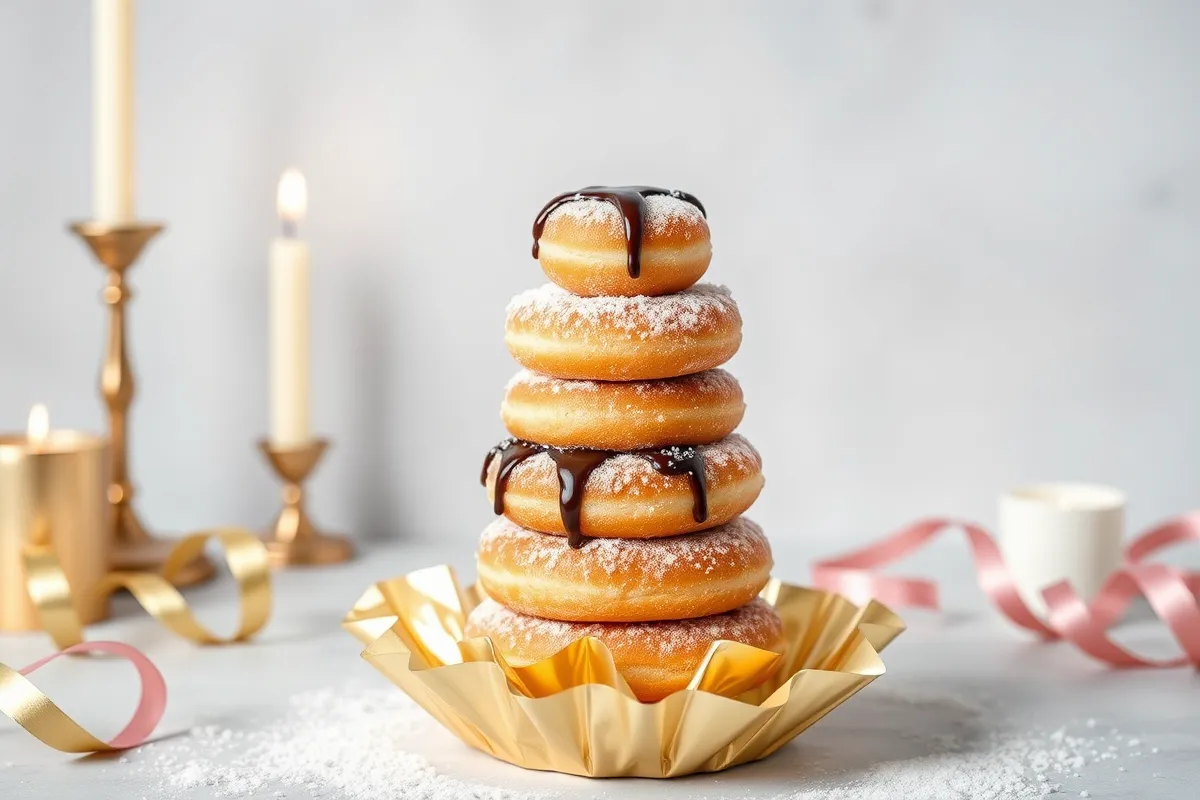 A creative donut hole tower in a cone shape.