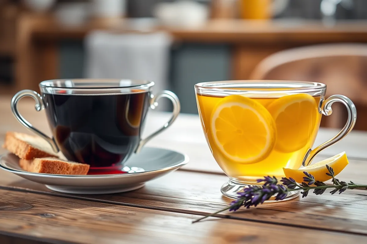 Two cups showcasing English Breakfast Tea and Earl Grey Tea with complementary pairings.