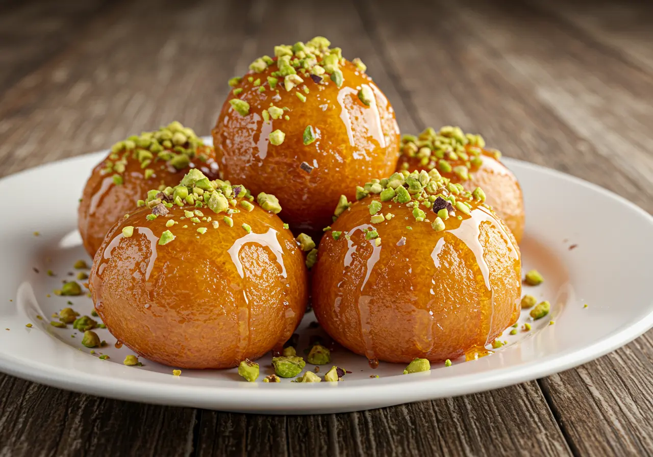 Loukoumades drizzled with honey and nuts