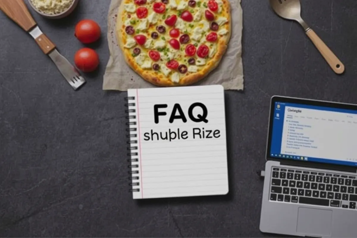 A FAQ notebook with visuals of cottage cheese flatbread pizza and kitchen items.