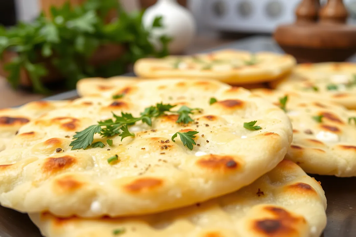 Flatbreads made with cottage cheese, no eggs, garnished with herbs.