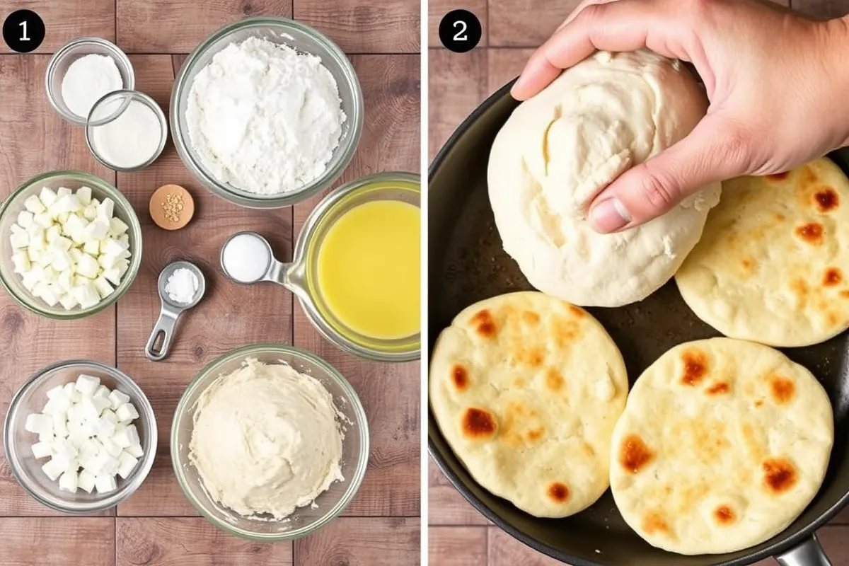 Step-by-step preparation of cottage cheese flatbread without eggs.