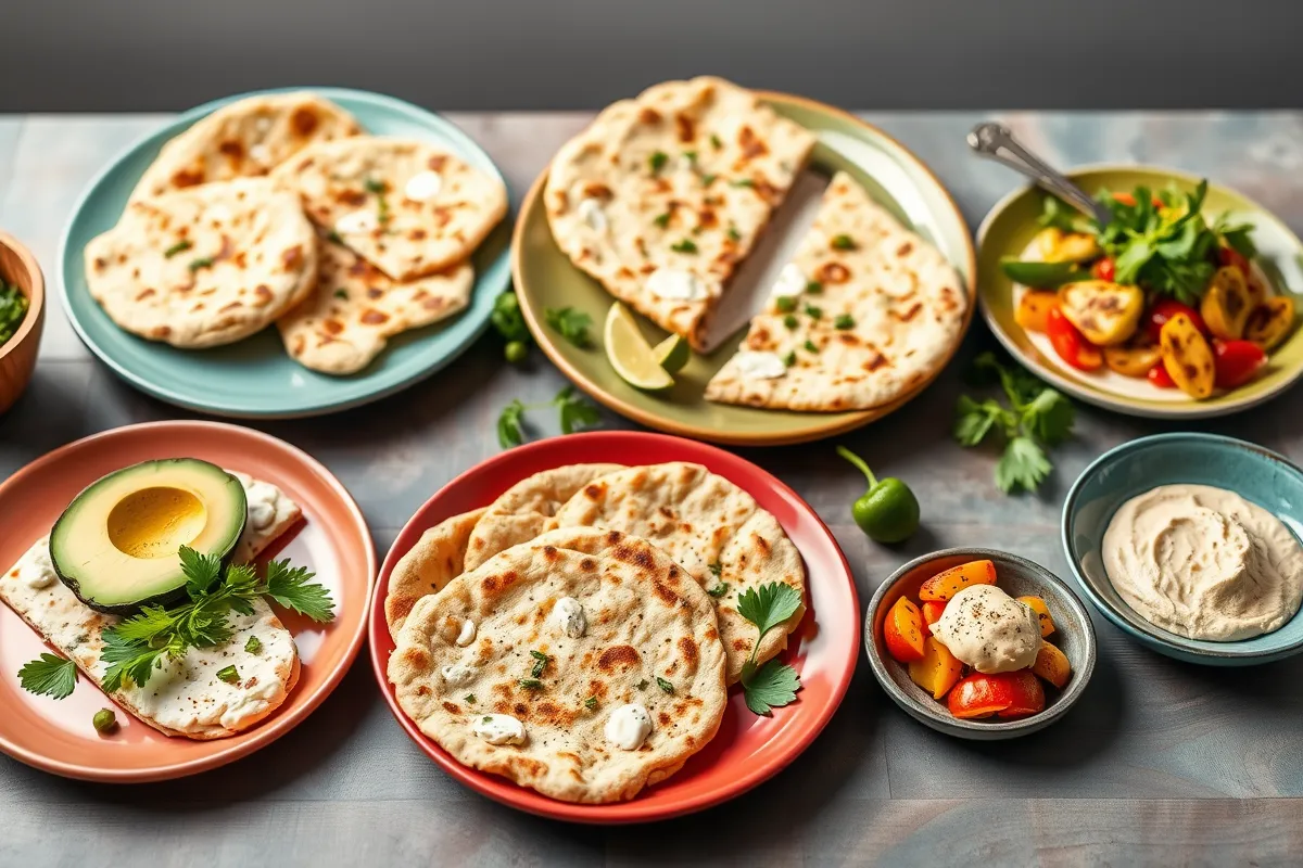 Cottage cheese flatbread variations with avocado and hummus.