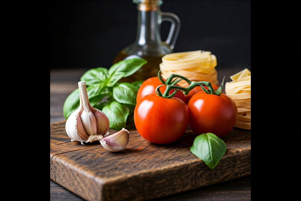 Fresh ingredients for making Tagliolini sauce