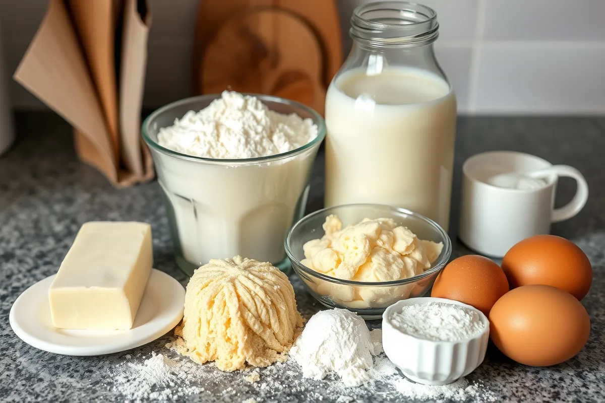 High-quality ingredients including butter, flour, yeast, and eggs for baking Gipfeli