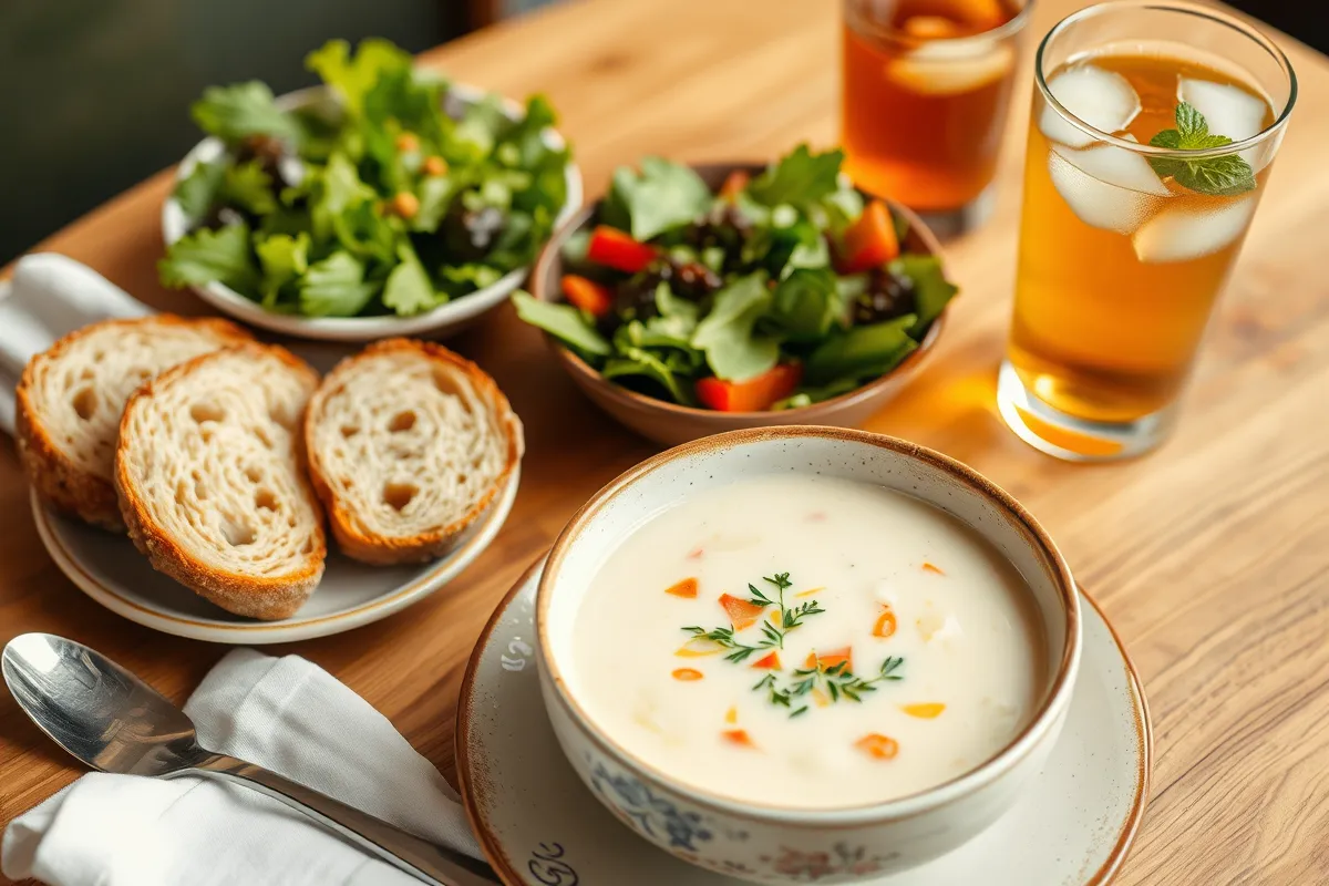 Potato Soup Dinner with Bread and Salad