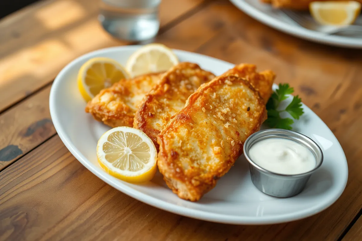 Crispy golden-brown fried rockfish with lemon and parsley.