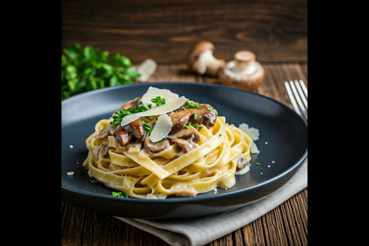 Tagliolini with porcini mushrooms and cream sauce.