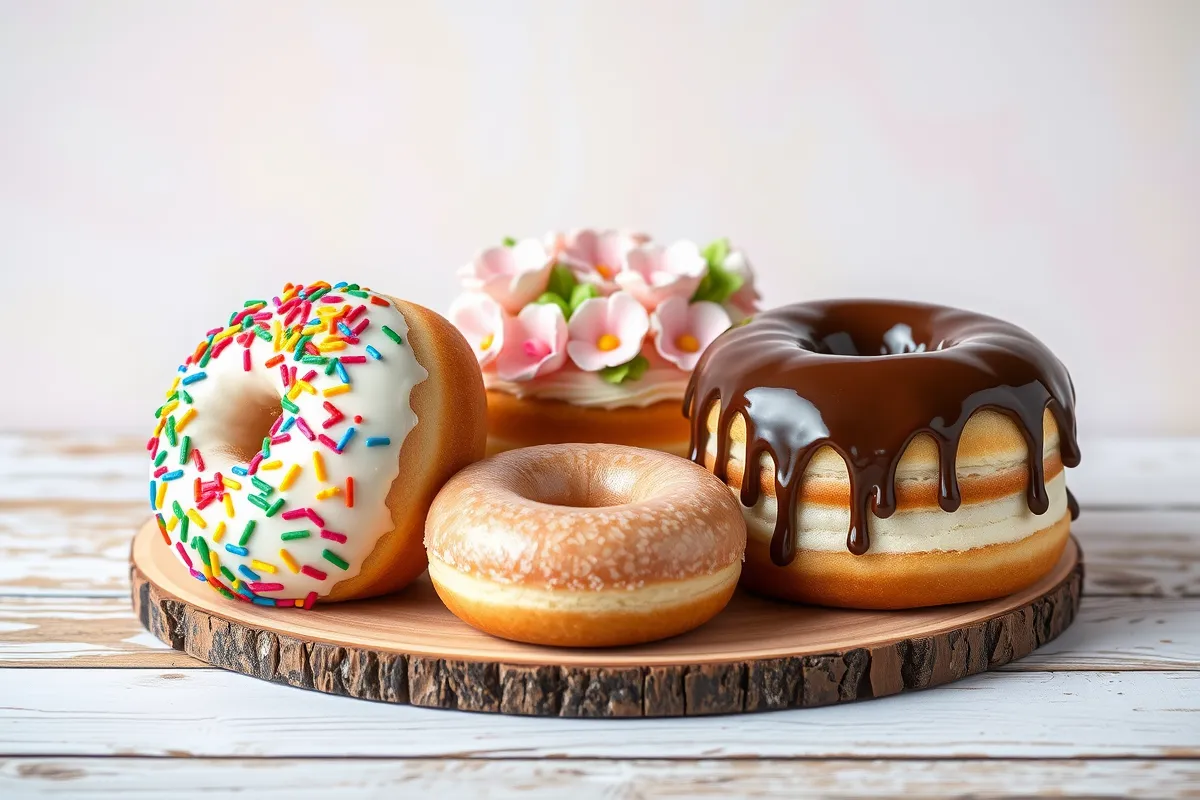 Three creatively designed donut cakes with unique decorations