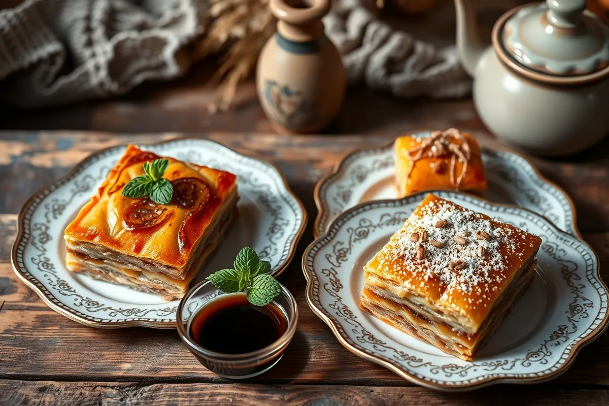 Baklava and Kataifi on a dessert table