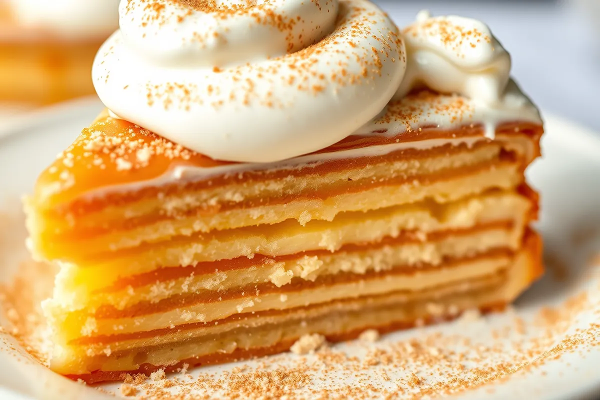  Churro cake slice with whipped cream and cinnamon sugar