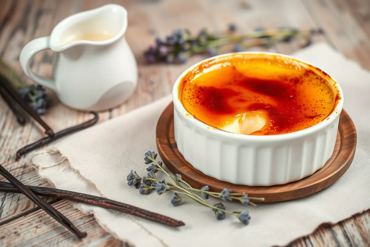 Crème Brûlée with Caramelized Sugar and Vanilla Pods