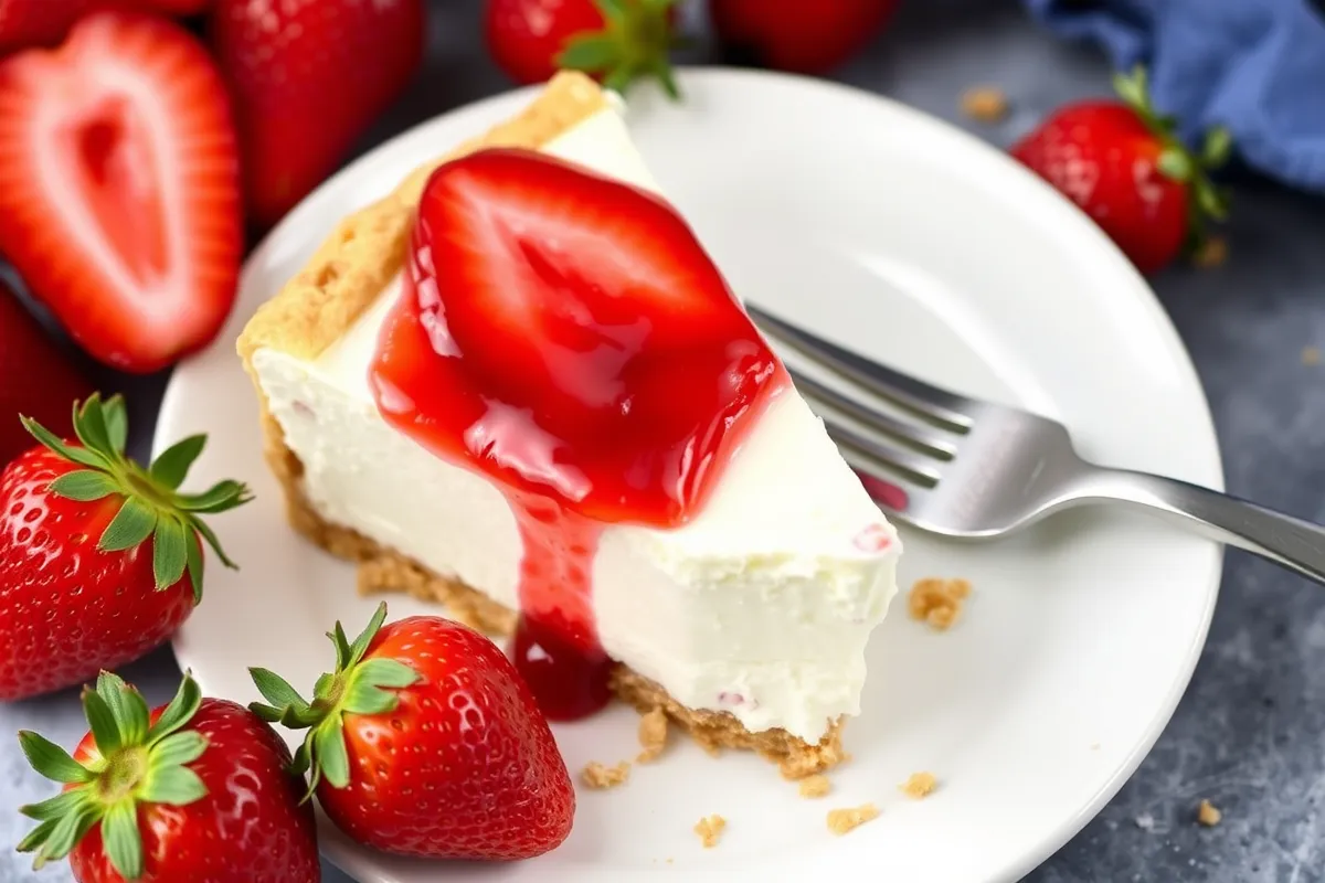 No-bake Greek cheesecake with strawberry jam topping