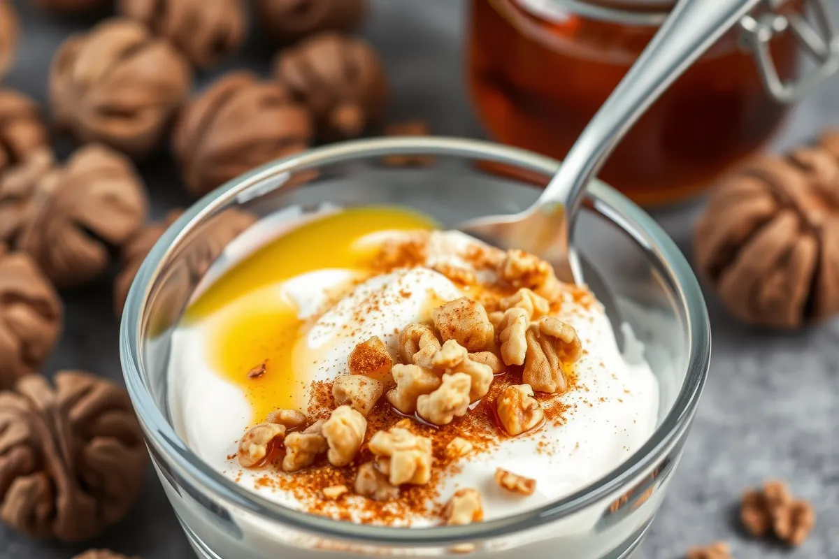 Greek yogurt dessert with honey and walnuts