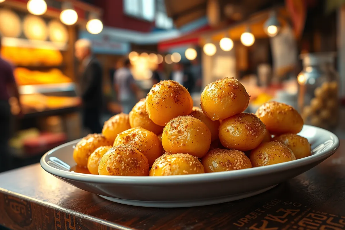 Golden-brown baklava garnished with walnuts in a traditional Greek setting.