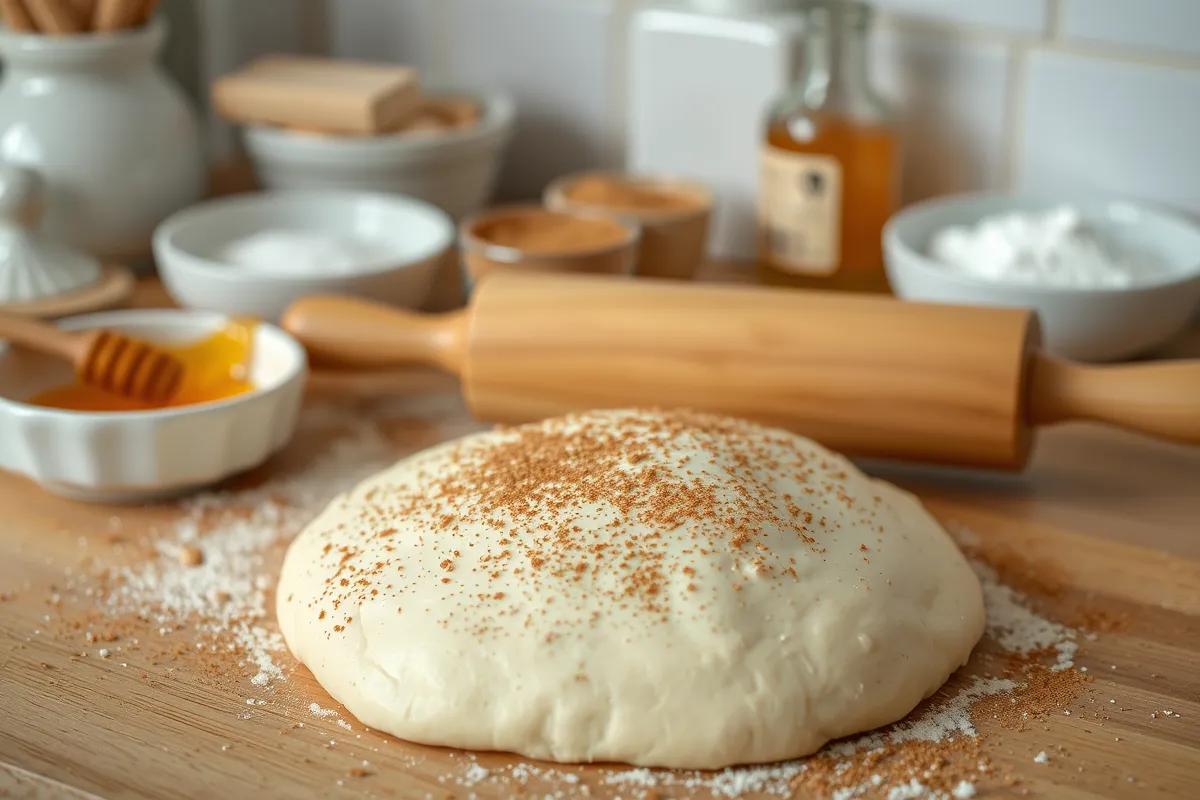 Healthy sourdough dessert recipes: baker preparing cinnamon rolls with natural sweeteners.