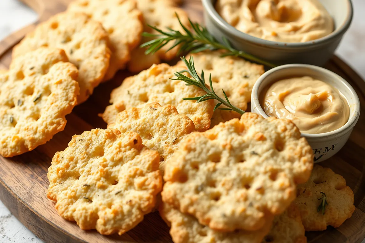 Homemade sourdough crackers with rosemary