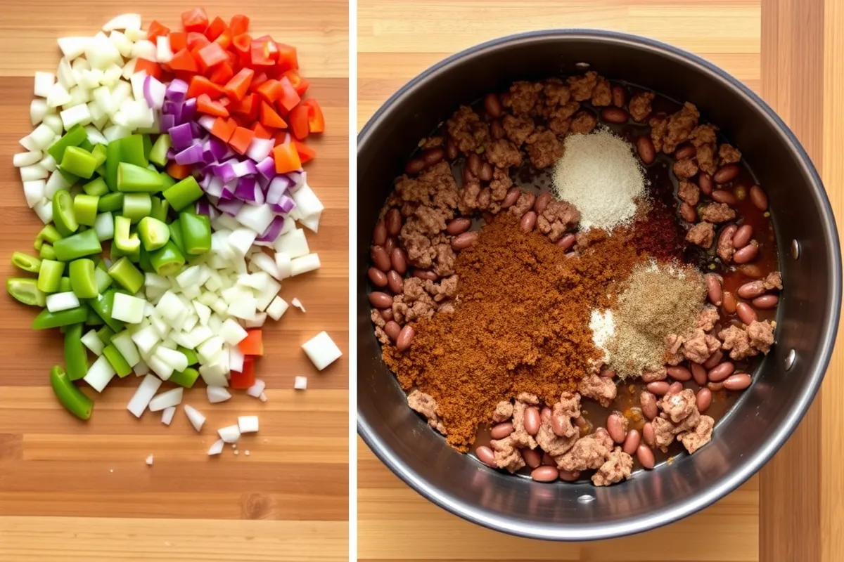 Step-by-step preparation of venison chili with ingredients